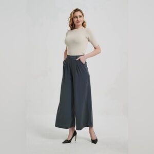 Tronjori Women High Waist Casual Wide Leg Long Palazzo Pants Trousers